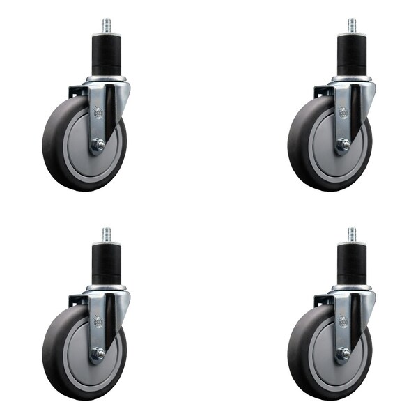 5'' Thermoplastic Rubber Wheel Swivel 1-3/4'' Expanding Stem Caster Set, 4PK